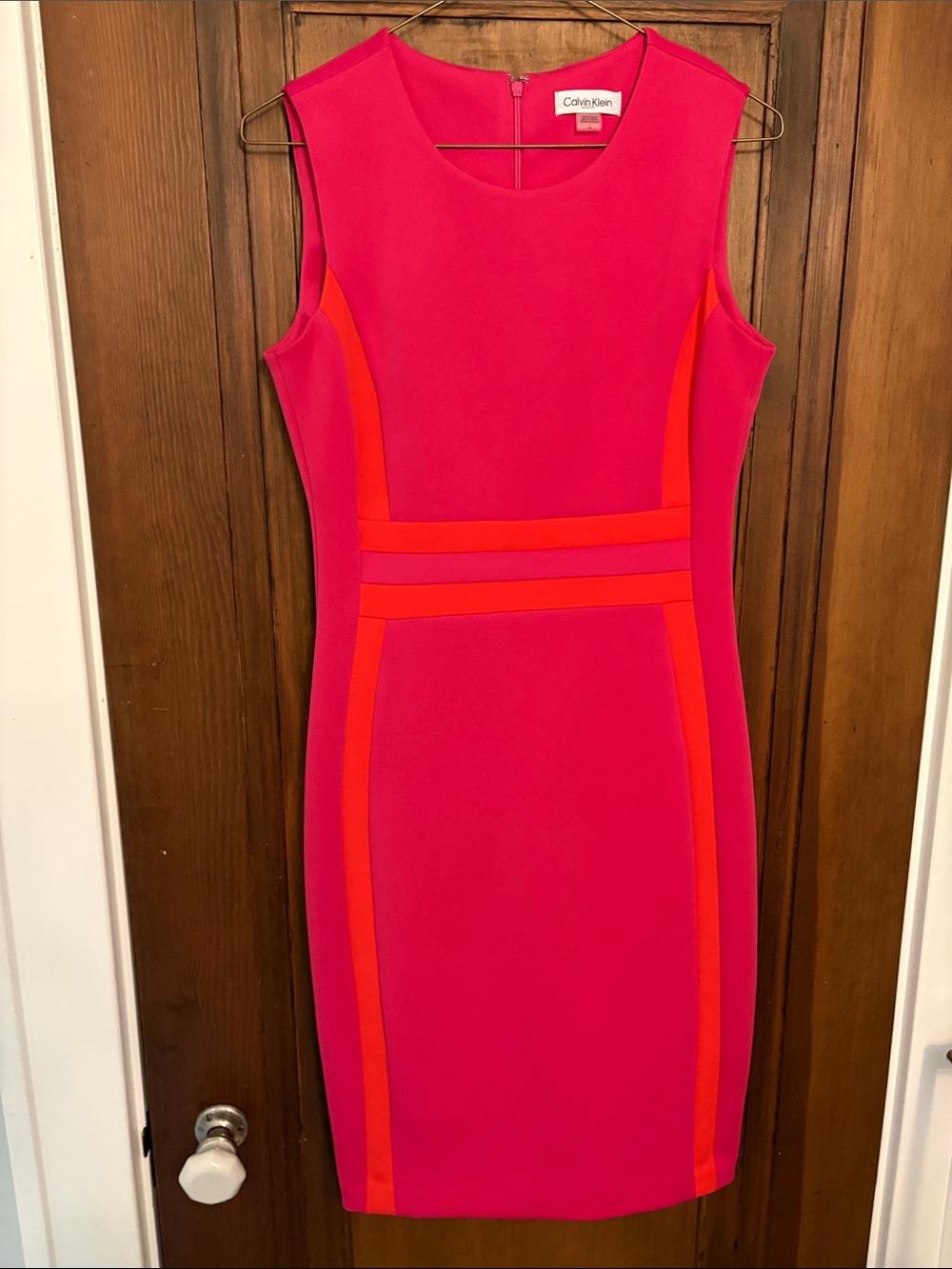Calvin Klein Hot Pink Midi Dress with Orange Trim